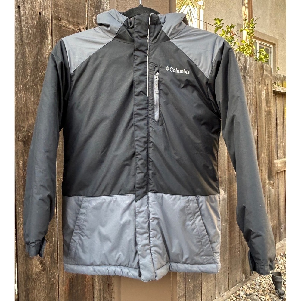Columbia Lightning Lift Boys M 10/12 Insulated Hooded Ski Jacket Black Gray